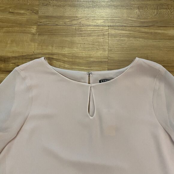 EXPRESS NWT M Women's Pink Sheer Chiffon Blouse Round Neck Balloon Sleeve Office - Picture 12 of 16